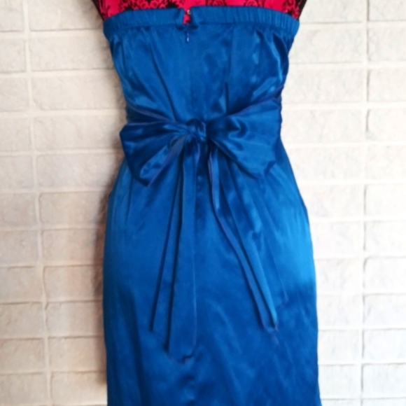 Satin Blue Strapless Mini Cocktai Dress - Picture 3 of 8